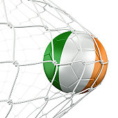 Irish soccerball in net